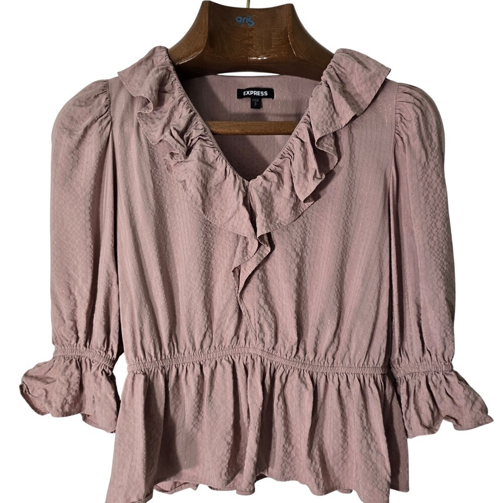 Express Dusty Rose Ruffle Peplum Blouse Boho Cottagecore Gardengirl Feminine